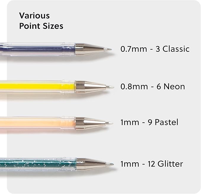 U Brands Metallic Gel Pens, Set of 60, Assorted Point Sizes, Glitter, Pastel, Neon and Classic Assorted Colors
