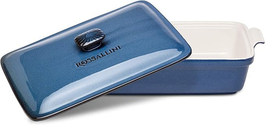 Stoneware Casserole Dish Bakeware Set with Lid, Covered Rectangular Dinnerware, Extra Large 4.23 Quart, 13 by 9 Inch, Blu Indaco [Reactive Blue]