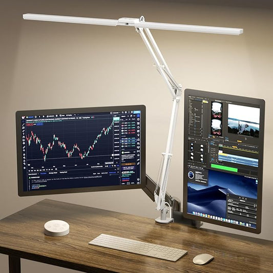 SKYLEO Led Desk Lamp for Home Office - 2400LM Ultra Bright Desk Light -Eye Caring Desk Lamp with Clamp - Adjustable Office Lamp with Remote Control- Easy Installation - 24W White