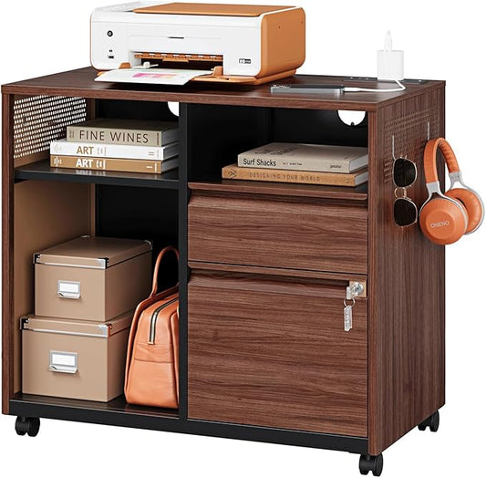 Mobile 2 Drawer File Cabinet,Metal File Cabinet with Lock，Lateral Printer Stand Filling Storage for Home Office-A4/F4/Letter