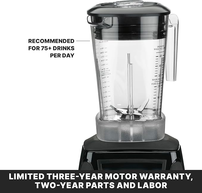 Waring Commercial MX1050XTXP 3.5 HP Blender with Electronic Keypad, Pulse Feature and a 48 oz. BPA Free Copolyester Container, 120V, 5-15 Phase Plug,Black