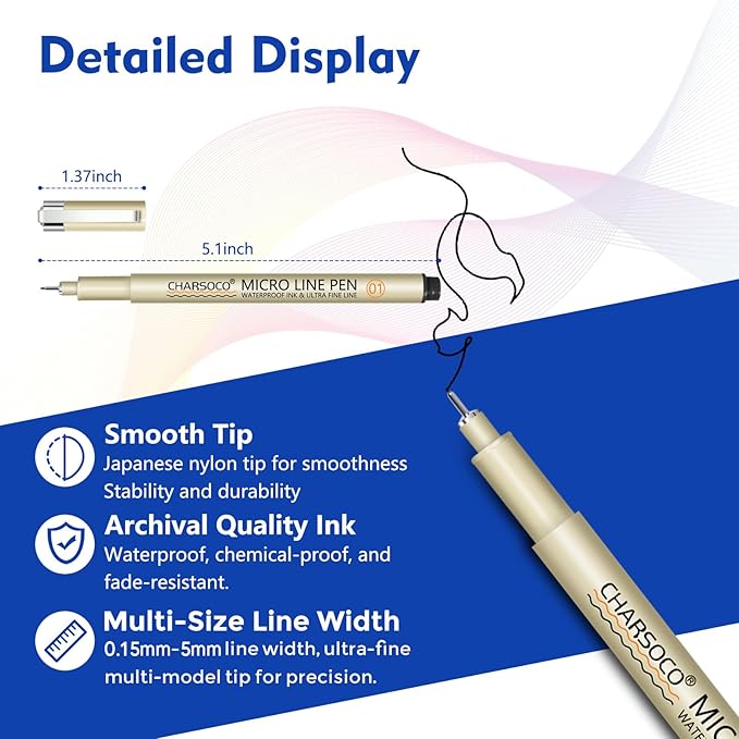 03 Micro Pen, Black Fine Point Pen with Waterproof Archival Ink, 0.38mm Fineliner Ink Pens for Artist Illustration, Sketching, Anime, Manga, Technical Drawing and Scrapbooking