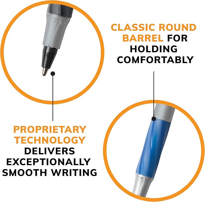 BIC Round Stic Grip Xtra Comfort Assorted Colors Ballpoint Pens, Medium Point (1.2mm), 36-Count Pack, Perfect Writing Pens With Soft Grip for Superb Comfort and Control