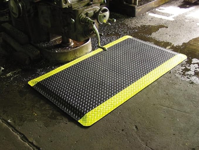 Rhino Mats, American Classic Diamond Anti-Fatigue Mats, Industrial Ergonomic Comfort Standing Mat for Work, Home, Garage, Office, Kitchen or Anywhere (Black/Yellow 1" Thick, 2 FT. x 20 FT.)