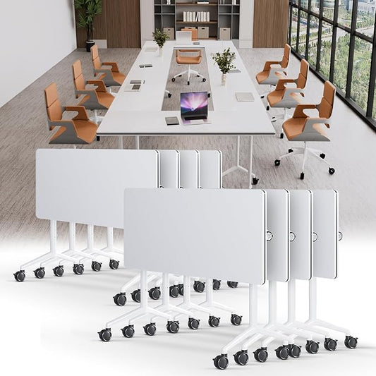 Conference Table, Folding Conference Tables for 2-20 People, Modern Conference Room Table with Wheels, Super Sturdy Large Rectangle Mobile Meeting Seminar Tables for Office (8PCS 70.8in)