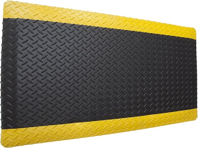 Rhino Mats, American Classic Diamond Anti-Fatigue Mats, Industrial Ergonomic Comfort Standing Mat for Work, Home, Garage, Office, Kitchen or Anywhere (Black/Yellow 1" Thick, 4 FT. x 19 FT.)
