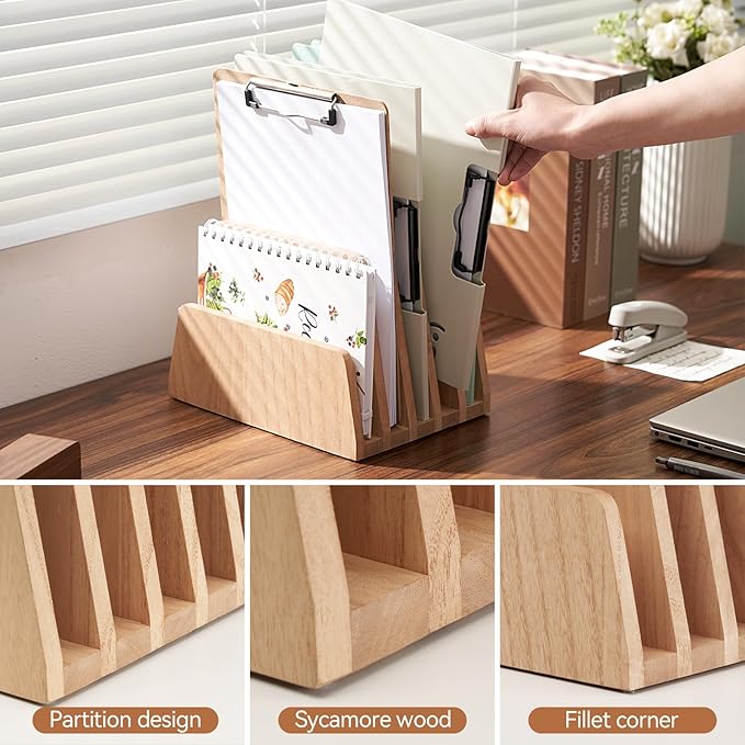 KIRIGEN Desktop File Document Holder Stand 5 Slots Mail Paper Organizer Desk Sorter Holder for File Document Organizer Stand for Home Office (5KWJJ-NA)