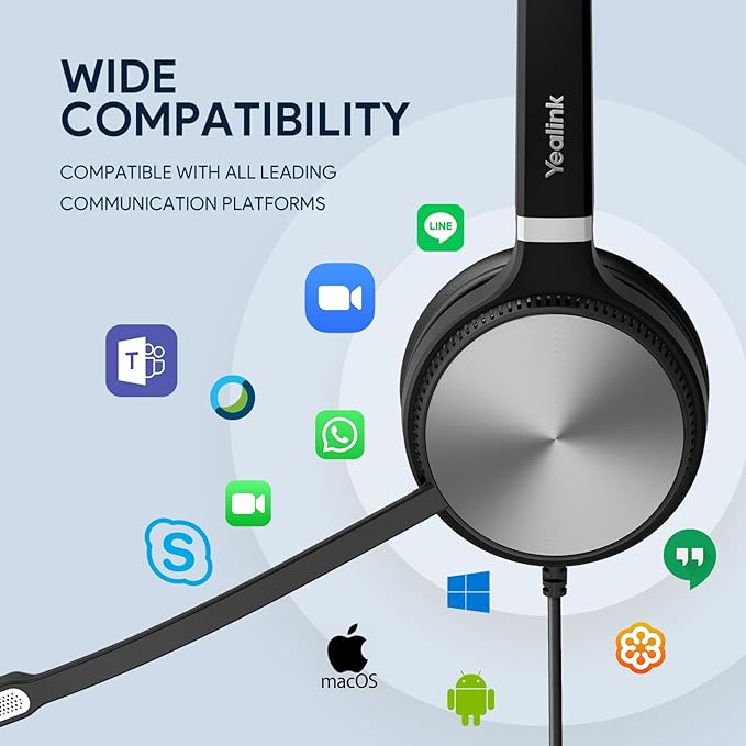 Yealink UH36 Professional USB Headset Wired Headphones for Work Calls and Music, Headset with Noise Cancelling Mic for Computer PC Laptop（UC Compatible, Stereo,3.5mm Jack/USB Connection）
