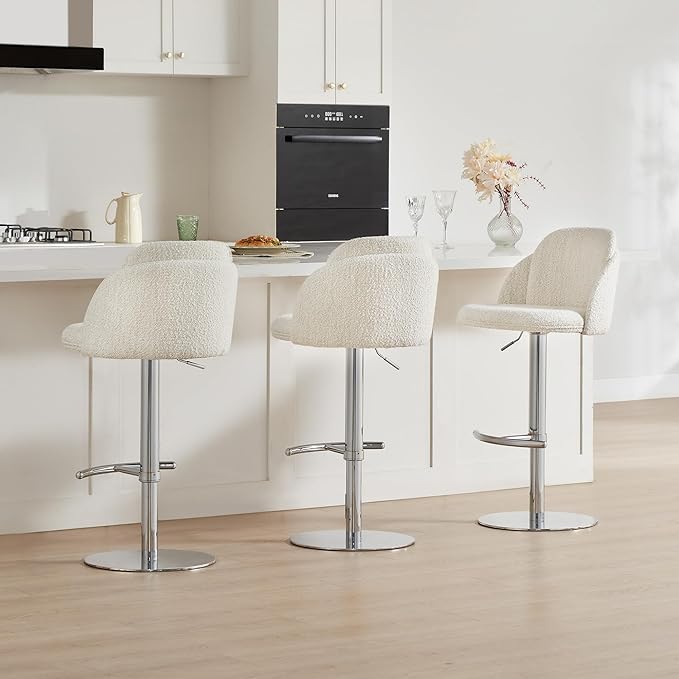 CHITA Adjustable Bar Stools Set of 3, Swivel Counter Height Stools with Stainless Steel Base for Bar, Kitchen Island, Dining Room, Silver