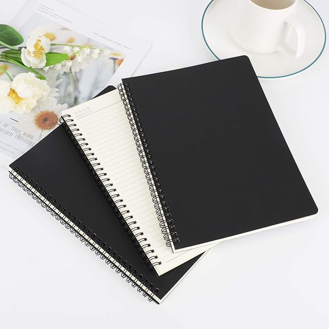 EUSOAR Spiral Lined Notebook, B5 3packs 7.3"x10.2" 120 Pages Black Hardcover Ruled Travel Writing Notebooks Journal, Memo Notepad Sketchbook, Students College Office Business Subject Diary Book