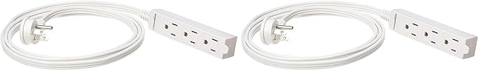 Amazon Basics Rectangular Indoor Extension Cord Power Strip, 3-Prong, Flat Plug, Grounded - 13 Amps, 1625 Watts, 125 VAC - 2-Pack, 6 ft, White