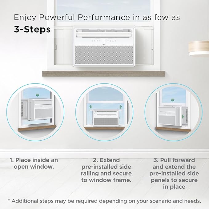 TCL 10,000 BTU Q-Series Smart Inverter Window AC, Ultra-Quiet 32dB Fan & 40dB Cooling, 38% Energy Saving, 3-Step Install, Open-able Window, Works with Smart Home Devices, Cools up to 450 Sq. Ft.