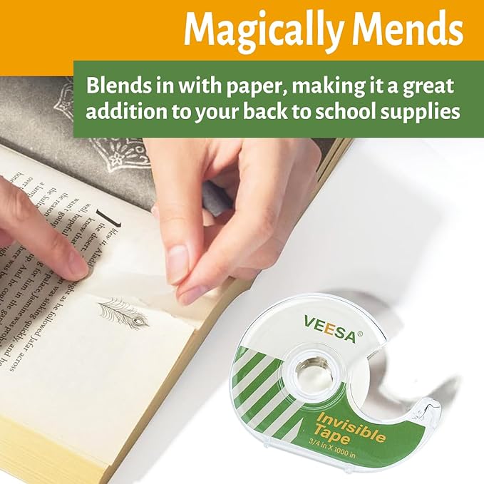 VEESA Invisible Tape with Dispenser, 12 Rolls, 3/4 x1000 Inches, Matte Finish, Gift Wrapping Tape for Label & Mend, Classroom, Office, Back to School Supplies