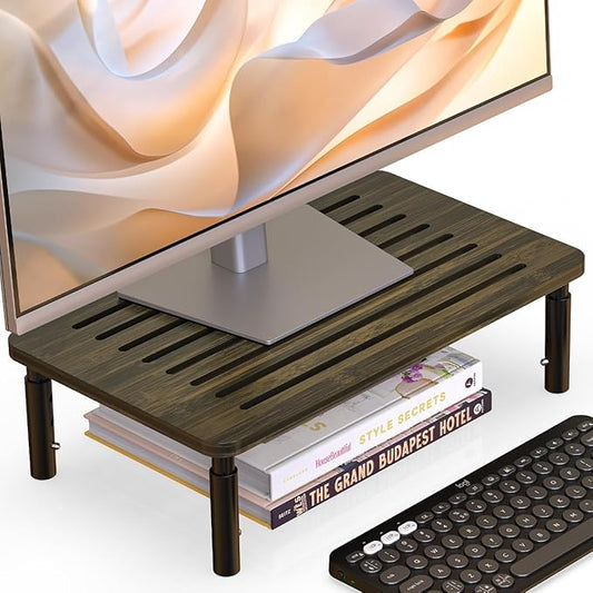 Bamboo Monitor Stand Riser, 4 Adjustable Height, 15.55x9.25 Laptop Stand with Airflow Vents, Desk Organizer for Computer, PC, Printer (Wenge)