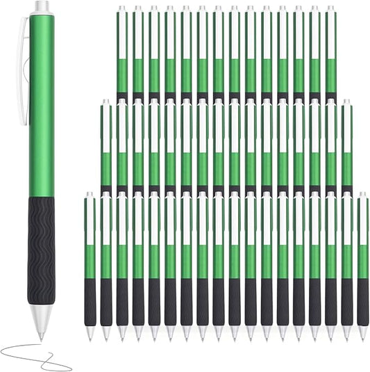 Pens Bulk, Black ink pen,50 Pieces,Smooth Writing Without Breaking Ink,0.5mm Nib,Soft Grip,Fine Office Supplies.Fine Gifts for Men and Women (Green Body)