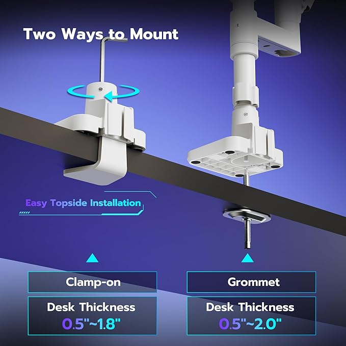 ARES WING Dual Monitor Arm Desk Mount for 17-49 Inch Ultrawide Monitors, Heavy Duty Dual Monitor Mount Holds 44 lbs, Full Motion Gas Spring Vertical Stacked Monitor Mount, 75/100 VESA Mount, White