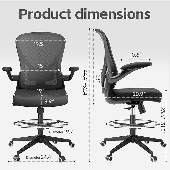 Ergonomic Office Chair with Adjustable Lumbar Support & Flip-Up Armrests - High Back Computer Desk Chair with Thickened Seat Cushion, Rolling Wheels for Home/Office Study Work (05black)