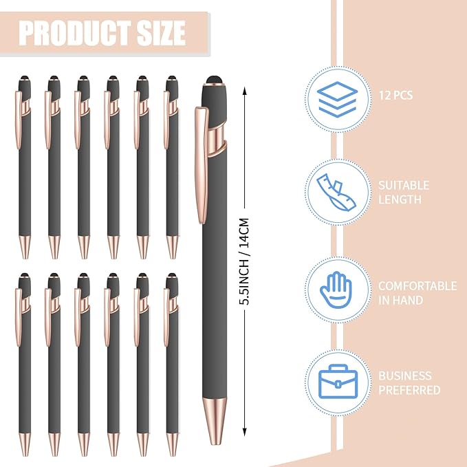 8 Pcs Blue Ink Ballpoint Pen with Stylus Tip 2 in 1 Stylus Ballpoint Pen Metal Pens Stylus Pen for Touch Screens School Office Coworkers (Gray Rose Gold)