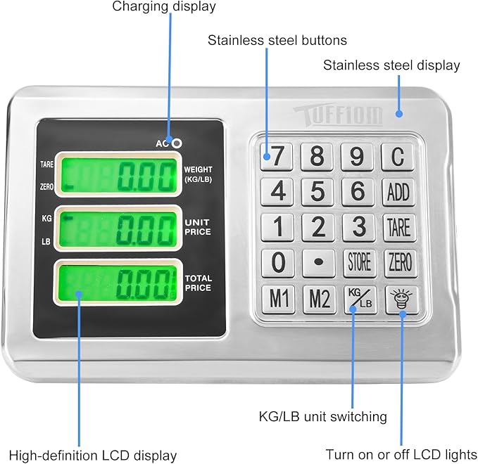 TUFFIOM 661lbs Weight Electronic Platform Scale,Stainless Steel High-Definition LCD Display,Digital Floor Heavy Duty Scales,Perfect for Luggage Package Price Computing Postal Shipping Mailing