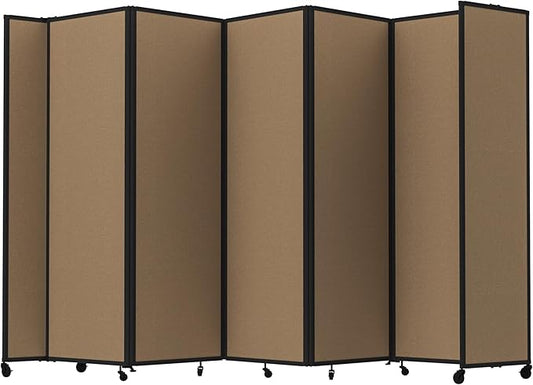 Versare Room Divider 360 Portable Wall Partition | Folding Panels | Large Freestanding Divider | Locking Wheels | Temporary Room Separator | 14' x 7'6'', Latte