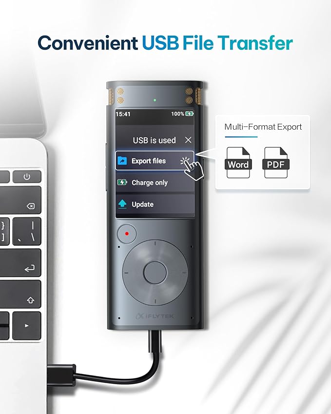 iFLYTEK Offline Voice Recorder with Playback, Secure Digital Recorder with AI Transcription, 5-Language Voice-to-Text, Noise Reduction, AI Voice Recorder for Meetings, Interviews, Learning (Renewed)
