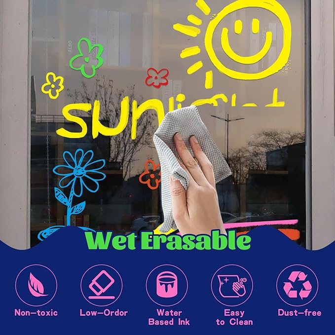 8 Pcs Liquid Chalk Markers - 7mm Assorted Colors, Washable Markers for Cars, Glass, Chalkboards, Posters, Business