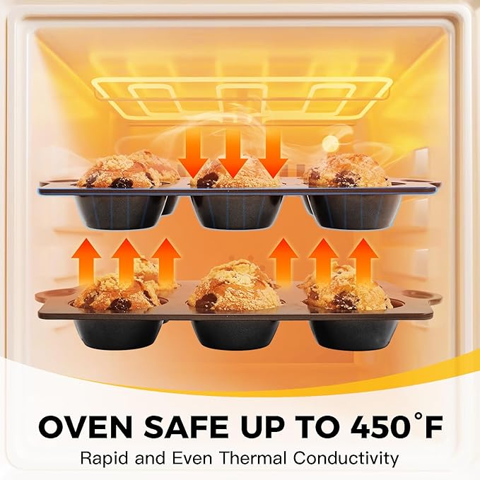 HONGBAKE Muffin Pan with 500 Cupcake Liners, Nonstick Cup Cake Tin for Baking,Premium 12 Cup Cheesecake Trays - Dark Grey