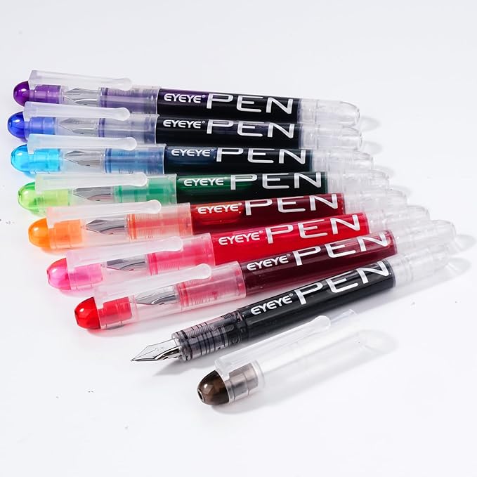 EYEYE Disposable Fountain Pens, 8 Pack Multicolor Fine Point Fountain Pens for Writing, Stainless Steel Nib, Smooth Writing for Calligraphy, Journaling, Drafting, Sketching, Doodling & Gifts