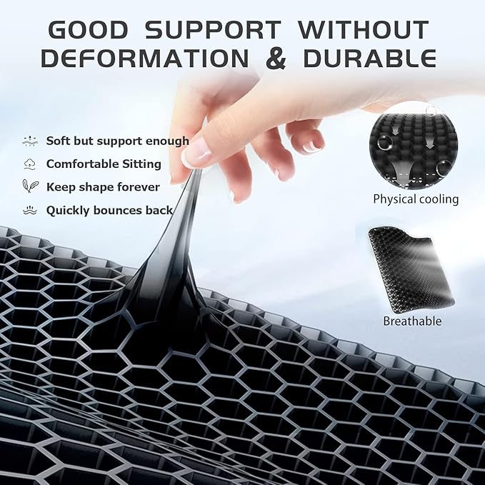 Extra Large Gel Seat Cushion, 17x17inch Double Thick Egg Gel Cushion for Pressure Pain Relief, Breathable Wheelchair Cushion Chair Pads for Car Seat Office Chair (Black)