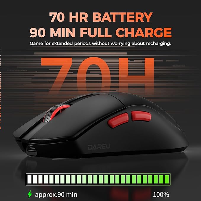 DAREU A950 Wing 8K Lightweight Wireless Gaming Mouse 1.23oz (35g), Custom PAW3950 30K Optical Sensor, Wired/Wireless Dual 8k Polling Rate, Symmetrical, 5 Programmable Buttons,70H Battery