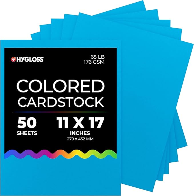 Hygloss Dark Blue Bright Colored Cardstock - 11x17-Inch, 50 Sheets, 65 lb/ 176 gsm, Fade-Resistant, Acid-Free Color Card Stock Paper