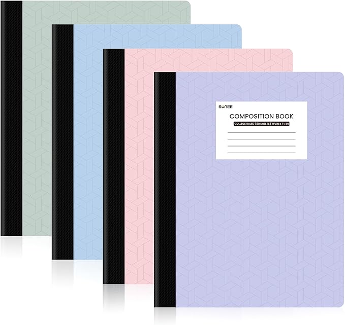 SUNEE Composition Notebooks - College Ruled Paper, 4 Pack Composition Book, 9 3/4" x 7 1/2", 80 Sheets/160 Pages, Assorted Colors, School, College & Office Supplies