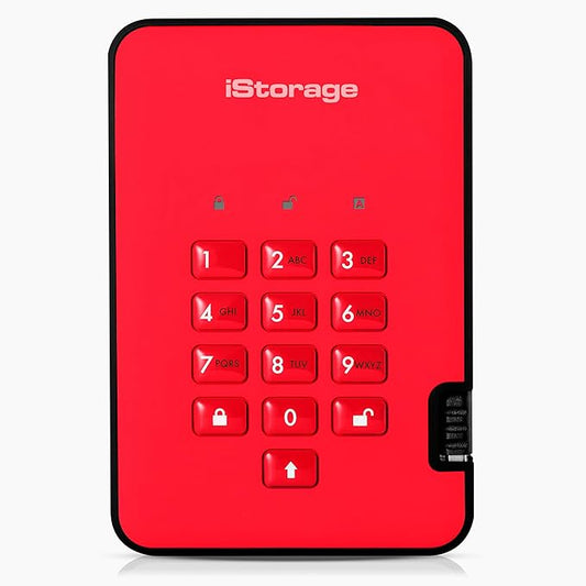 iStorage diskAshur2 HDD 5TB Red | Secure portable hard drive | Password protected | Dust & water resistant | Hardware Encryption