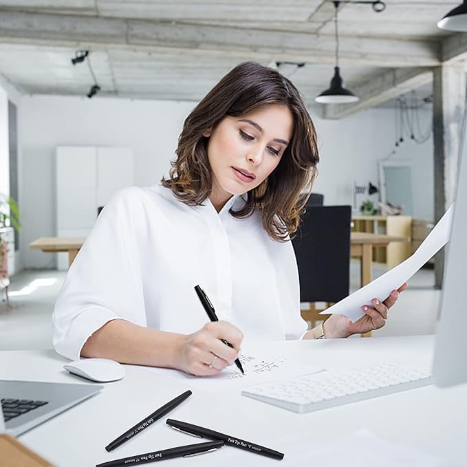 Lelix Felt Tip Pens, 60 Black Pack, 0.7mm Medium Point, Felt Tip Markers Pens for Journaling, Writing, Note Taking, Planner, Perfect for School Office and Art Supplies