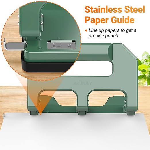 3 Hole Punch Heavy Duty, AFMAT 3 Hole Puncher for Binder, 10000+ Punching Times, 40-Sheet Three Hole Punch, Metal Hole Puncher 3 Ring, 50% Reduced Effort, Bulit-in S.S. Paper Guide, Green