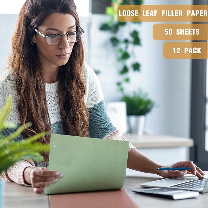 PerKoop 600 Sheets Colored Loose Leaf Paper 8.5" x 11" college ruled Lined 3 Hole Punched notebook Filler Paper for 3 Ring Binders Office School Supplies (Gemstone Color)