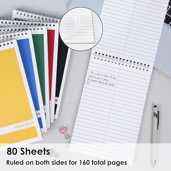 LABUK 15 Pack Steno Pads 6x9 Inches 80 Sheets Spiral Steno Notebooks Gregg Rule, Pocket Notebooks Colorful Covers with Top Spiral Pads for School, University, College, Work, Office