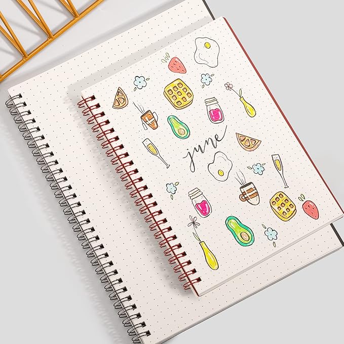 EMSHOI Dotted Journal Spiral Notebook 5.7" x 8.22" - 4 Pack 640 Pages 100gsm Thick Paper, A5 Dot Grid Notebook, Plastic Hardcover Bullet Notebooks Journals for Writing Women Men Work School Supplies