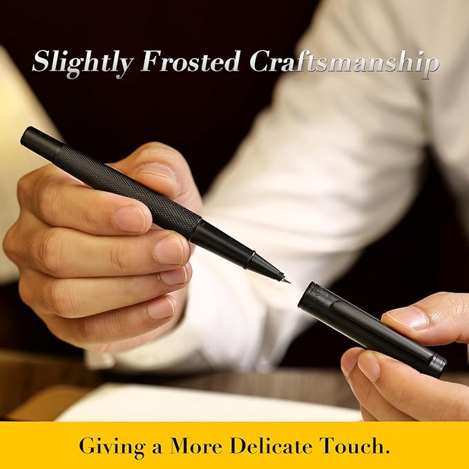 Matte Black Forest Rollerball Pen, Luxury Pen with Schmidt Black Ink Refill, Fancy Pen Gift Set for Men & Women, Business Signature, Executive, Office, Nice Fancy Designer Pens