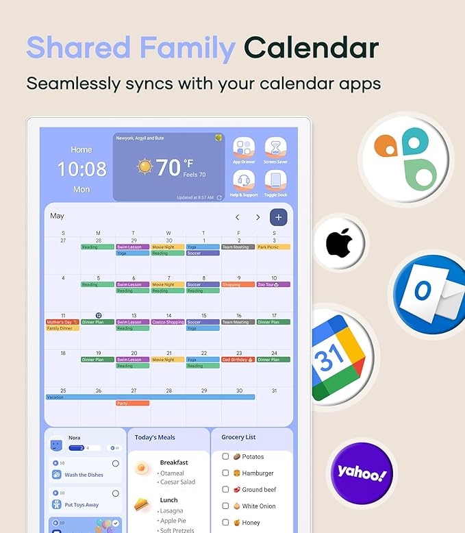 Digital Calendar+ 2: 32 Inch Wall Touch Screen Chore Chart Customize Dashboard Smart Electronic Calendar for Family Schedules Meal Planner Supports All Google Play Apps Wall Mount White