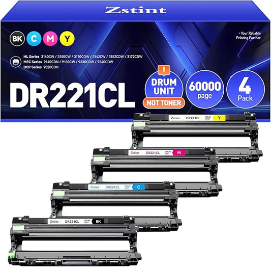 DR221CL Drum Unit (Not Toner)4-Pack Compatible for Brother DR-221CL Imaging Drum for MFC-9130CW HL-3170CDW MFC-9340CDW HL-3140CW 3150CW MFC-9330CDW 9140CDN DCP-9020CDN Printer Black Cyan Yellow Magent