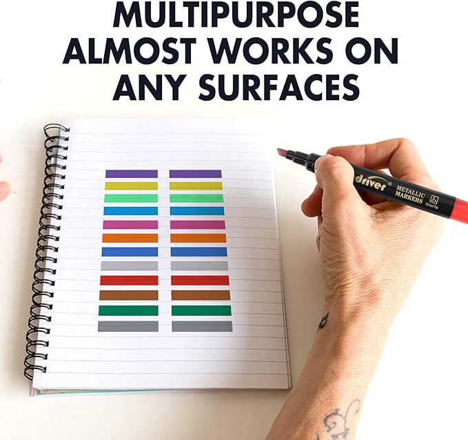 cloudriver Metallic Markers, 24 Count, 12 Assorted Colors, Fine and Chisel Tip, Metallic Marker Pens For Black Paper, Art Rock Painting, Easter Egg, Card Making, Scrapbook Crafts