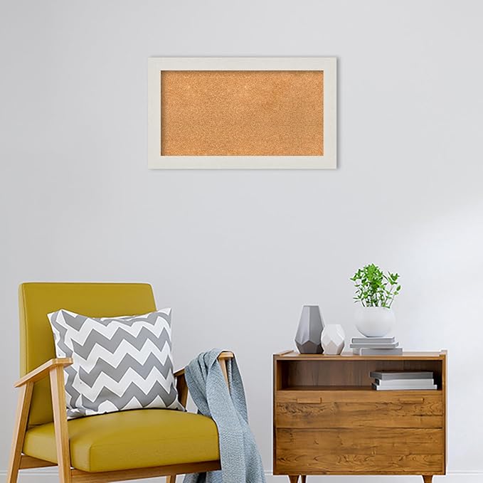 Amanti Art Natural Cork Board for Wall, 17x29 Vision Board with White Frame, Medium Corkboard Office Decor for Home Organization, Country Rustic Corkboard Pinboard to Display Items for Home