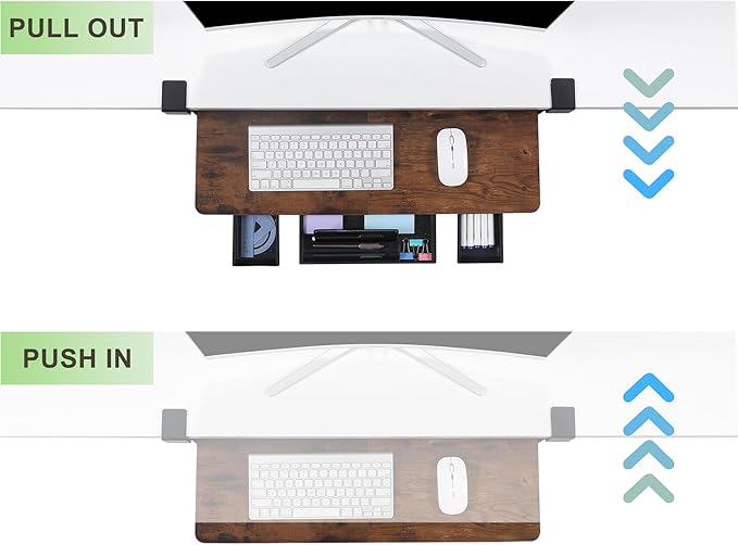 Keyboard Tray Under Desk with Drawer,26.77" X 11.81"Large Size Keyboard Tray with C Clamp-on Mount, Easy to Install, for Home Office (Mahogany)