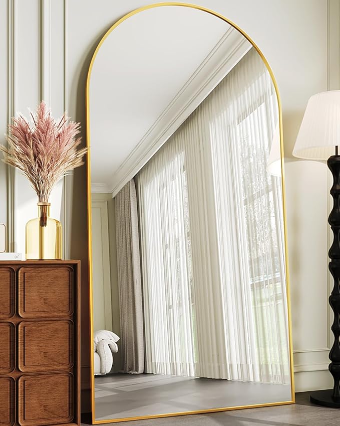 Full Length Mirror, 81"x41" Oversized Floor Mirror Freestanding, Full Body Floor Standing Mirror with Stand, Hanging Mounted for Bedroom Living Room, Gold, Arched Style