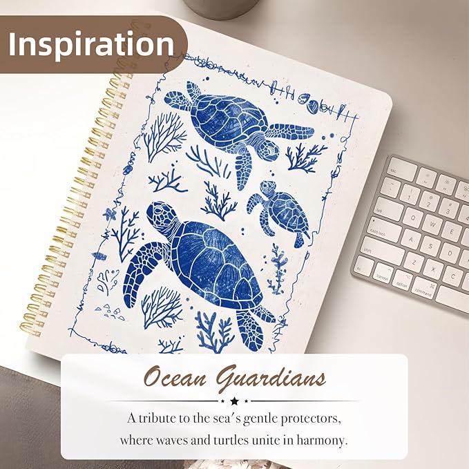 Cute Spiral Notebook journal A4 Aesthetic Pretty Design for Women Girls Kawaii with Pocket, 8.5 x 11 inch, Lined, Turtle