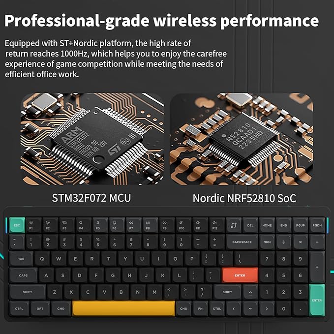 nuphy Air96 V2 Wireless Mechanical Keyboard,100 Keys RGB Backlit Keyboard,Supports Bluetooth 5.1,2.4G and Wired Connection,for PC/Laptop/Windows/Mac -Black Gateron Blue Switch