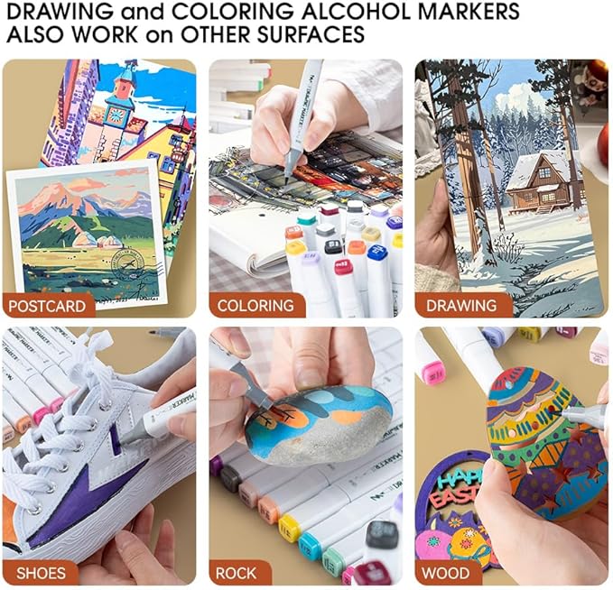TRANSON Alcohol Markers for Drawing Coloring 24 Colors Dual-tip Brush and Chisel Tips