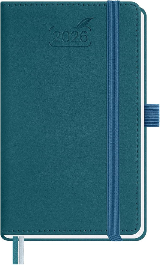 BEZEND Pocket Calendar 2026 Weekly and Monthly (3.5" x 6") Small Daily Planner for Purse (Jan-Dec) with Notes & Expenses, Inner Pocket, Pen Holder, Vegan Leather Hardcover - Dark Green