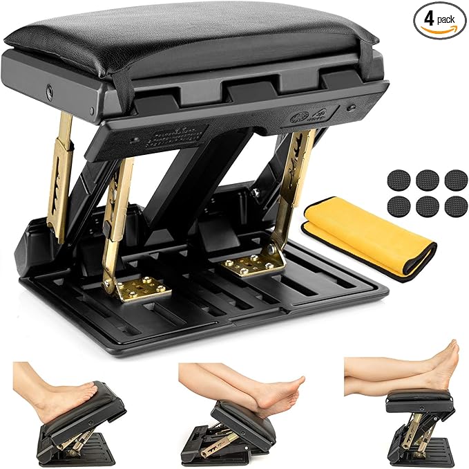 Adjustable Footrest with Removable Soft Foot Rest Pad Max-Load 140Lbs with 4-Level Height and Angle Adjustment Massage Footrest Under Desk for Car Travel, Kid's Writing, Office
